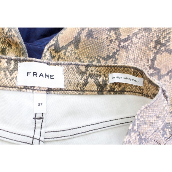 FRAME Le High Coated Snakeskin Python Print Skinny Crop Jeans Size 27 Tan - Picture 6 of 10
